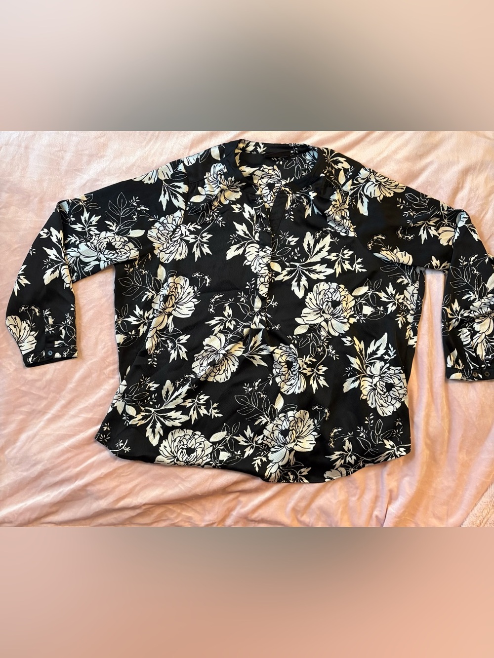 Corporate Goth Black and White Floral Blouse - Lane Bryant